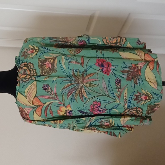 Angie Green Floral Boho Bell Sleeve Top ** SZ L - Picture 7 of 8